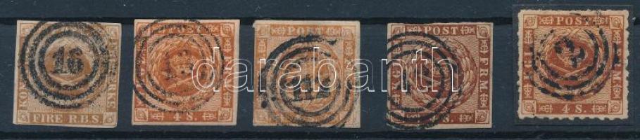 Dánia 1851/1863 Mi 1 IIb, 4, 7a, 7b, 9 (Mi EUR min. 102.-)