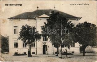 1917 Sepsiszentgyörgy, Sfantu Gheorghe; Állami elemi iskola magyar címerrel. Benkő Mór kiadása / elementary school with Hungarian coat of arms (felületi sérülés / worn surface)