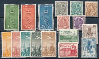Dánia 1929/1937 kis falcos tétel, benne Mi 177-179, 210-214, 217-221, 237-246 (Mi EUR ca.100.-)