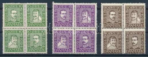 Dánia 1924 Mi 131-142 sor 4-es tömbökben (Mi EUR 130.-) (kissé megbarnult gumi / brownish gum)