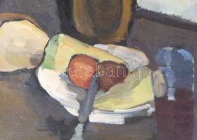 Jelzés nélkül, magyar festő, XX. sz. első fele: Csendélet kancsóval. Olaj, vászon. Restaurált, dublí...