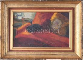 Olvashatatlan (Berény?) jelzéssel: Enteriőr. Olaj, karton. Sérült. Dekoratív, sérült fakeretben. 21,...