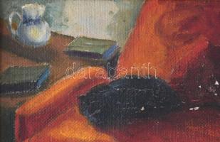 Olvashatatlan (Berény?) jelzéssel: Enteriőr. Olaj, karton. Sérült. Dekoratív, sérült fakeretben. 21,...