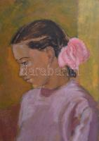 Jelzés nélkül, XX. sz. első fele: Kislány masnival. Olaj, karton. Proveniencia: Saphier-gyűjtemény. Tetején egészen apró sérüléssel. 34,5x25 cm