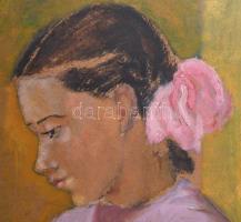 Jelzés nélkül, XX. sz. első fele: Kislány masnival. Olaj, karton. Proveniencia: Saphier-gyűjtemény. ...