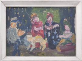 Jelzés nélkül, XX. sz. magyar festő: Expresszív alakok. Olaj, vászon. Üvegezett fakeretben. 22x28 cm