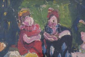 Jelzés nélkül, XX. sz. magyar festő: Expresszív alakok. Olaj, vászon. Üvegezett fakeretben. 22x28 cm