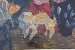 Jelzés nélkül, XX. sz. magyar festő: Expresszív alakok. Olaj, vászon. Üvegezett fakeretben. 22x28 cm