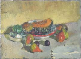 Izsák József (1929-2007): Csendélet. Olaj, vászon. Hátoldalán jelzett és Képcsarnok Vállalat címkéjével. 30×40 cm