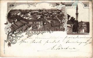 1898 (Vorläufer) Banja Luka, Banjaluka; general view, mosque. Schneider &amp; Lux Art Nouveau, floral, litho (EK)