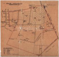 Az újkígyósi vadásztársaság vadászterülete, kézzel rajzolt térkép pauszpapíron, hajtott, szakadással, 30×30 cm