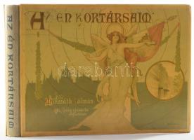 Mikszáth Kálmán: Az én kortársaim. "Az Ujság" ajándéka előfizetőinek. [Bp.], 1904, (Athenaeum-ny.), 1 t. (rézfénymetszetű címkép) + [8] + 189 + [3] p. + 15 t. (3 színes, egy kihajtható, 9 feliratozott hártyapapírral védett) + 3 hasonmás (egyleveles, ebből egy színes). Első kiadás. Mikszáth Kálmán (1847-1910) vitriolos humorú parlamenti karcolatainak díszkiadása; rendkívül gazdag szövegközti illusztrációs anyagát a kor vezető grafikusai készítették. A karikatúrák, rajzok Basch Árpád, Bér Dezső, Faragó József, Garai Ákos, Hegedüs László, Homicskó Athanáz, Kimnach László, Mühlbeck Károly, Neogrády Antal, Pap Henrik, Pataky László és Vesztróczy Manó munkái. A címlap rajzát és a lapszéli könyvdíszeket Basch Árpád készítette. A munka előszava Mikszáth Kálmán kézírásának hasonmásával készült, előtte hártyapapírra helyezett nyomdai átirat. Basch Árpád színes rajzával illusztrált, kiadói haránt-alakú félbőr kaucsuk-kötésben, kissé kopott borítóval.