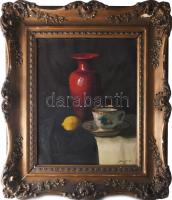 Molnár Z. János (1880-1960): Csendélet. Olaj, vászon. Jelzett. Dekoratív, sérült fakeretben. 50×40 c...