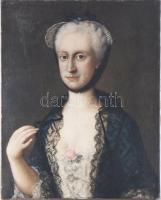 Jelzés nélkül, XVIII. sz. festő: Női portré. Olaj, vászon. Restaurált, dublírozott. 58,5×47 cm