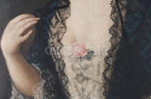 Jelzés nélkül, XVIII. sz. festő: Női portré. Olaj, vászon. Restaurált, dublírozott. 58,5×47 cm