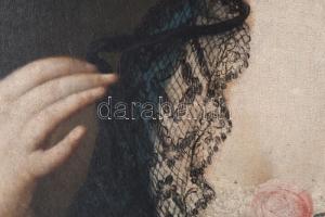 Jelzés nélkül, XVIII. sz. festő: Női portré. Olaj, vászon. Restaurált, dublírozott. 58,5×47 cm