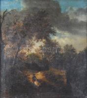 Jelzés nélkül, XIX. sz. eleje: Juhász nyájával. Olaj, vászon. Dekoratív fakeretben, 46×42 cm