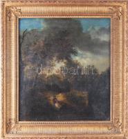 Jelzés nélkül, XIX. sz. eleje: Juhász nyájával. Olaj, vászon. Dekoratív fakeretben, 46×42 cm