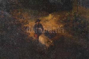 Jelzés nélkül, XIX. sz. eleje: Juhász nyájával. Olaj, vászon. Dekoratív fakeretben, 46×42 cm