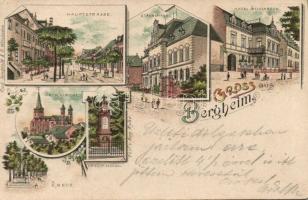 1898 Bergheim with Hotel Weidenbach and military monument litho (EK)