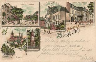 1898 Bergheim with Hotel Weidenbach and military monument litho (EK)