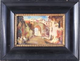 Péczely Antal (1891-1944): Napos utca. Olaj, karton, jelezve balra lent. Dekoratív, kissé kopott fak...