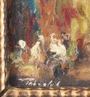 Péczely Antal (1891-1944): Napos utca. Olaj, karton, jelezve balra lent. Dekoratív, kissé kopott fak...