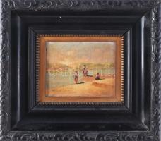 Perlmutter Imre (1870 k.-1935): Vízparton. Olaj, fa, jelzett. Hátoldalán korabeli raglappal. Dekorat...