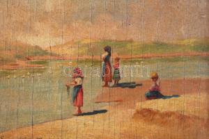 Perlmutter Imre (1870 k.-1935): Vízparton. Olaj, fa, jelzett. Hátoldalán korabeli raglappal. Dekorat...