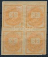 1899 Hírlapbélyeg négyestömb, a 2 alsó bélyeg postatiszta, gépszínátnyomattal, a tömb közepében csillag vízjellel (min 100.000)