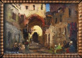 Péczely Antal (1891-1944): Utca alakokkal. Olaj, karton, jelezve balra lent. Dekoratív, kissé kopott...