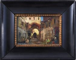 Péczely Antal (1891-1944): Utca alakokkal. Olaj, karton, jelezve balra lent. Dekoratív, kissé kopott...