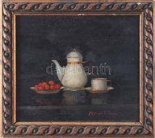 Molnár Z. János (1880-1960): Csendélet. Olaj, fatábla, jelezve jobbra lent. Dekoratív, kissé sérült fakeretben, 22x25 cm