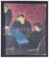 SA jelzéssel, feltehetően XX. sz. első fele-közepe: Üldögélők. Olaj, fa. Proveniencia: Saphier-gyűjtemény. Dekoratív fakeretben. 46x38 cm