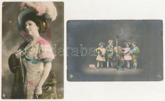 10 db RÉGI motívum képeslap: hölgyek, közte litho / 10 pre-1945 motive postcards: ladies, with litho