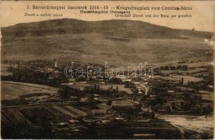 Zboró, Zborov; Zboró a várból nézve. Sárosvármegyei harcterek 1914-15. 1. D.K.F.E. 1916. / Kriegsschauplatz vom Comitat Sáros. Ortschaft Zboró von der Burg aus gesehen / WWI K.u.K. military, general view from the castle ruins (EB)