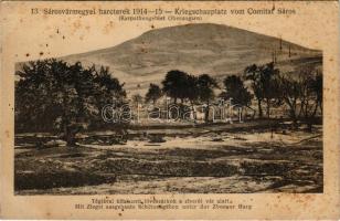 Zboró, Zborov; Téglával kifalazott lövészárkok a zborói vár alatt. Sárosvármegyei harcterek 1914-15. 13. D.K.F.E. 1916. / Kriegsschauplatz vom Comitat Sáros. Mit Ziegel ausgebaute Schützengraben unter der Zborer Burg / WWI K.u.K. military, brick-walled trenches below the castle (fl)