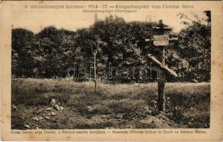 Zboró, Zborov; Orosz tisztek sírja Zborón, a Rákóczi kastély kertjében. Sárosvármegyei harcterek 1914-15. 9. D.K.F.E. 1916. / Kriegsschauplatz vom Comitat Sáros. Russische Offiziers Gräber in Zboró im Rákóczi Schloss-Garten / WWI K.u.K. military, graves of Russian soldiers in the Rákóczi castle garden (fl)