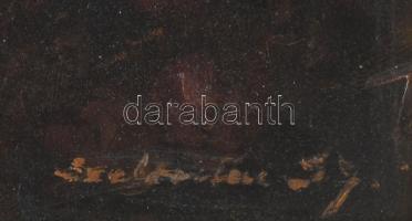 Olvashatatlan jelzéssel: Női akt az ablaknál. Olaj, karton. Kissé vetemedett. Dekoratív, sérült fake...