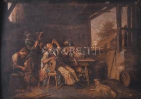 Jelzés nélkül, XIX. sz. vége/XX. sz. eleje: Dínom-dánom. Olaj, fatábla. Dekoratív fakeretben. 24x33 cm