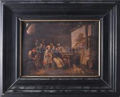 Jelzés nélkül, XIX. sz. vége/XX. sz. eleje: Dínom-dánom. Olaj, fatábla. Dekoratív fakeretben. 24x33 ...