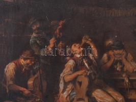 Jelzés nélkül, XIX. sz. vége/XX. sz. eleje: Dínom-dánom. Olaj, fatábla. Dekoratív fakeretben. 24x33 ...