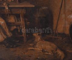 Jelzés nélkül, XIX. sz. vége/XX. sz. eleje: Dínom-dánom. Olaj, fatábla. Dekoratív fakeretben. 24x33 ...