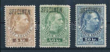 Ausztria 3 db távírda bélyeg SPECIMEN felülnyomással (40kr hajtott / folded)
