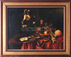 Gy. V. jelzéssel: Csendélet. Olaj, fatábla. Dekoratív fakeretben. 31x41 cm