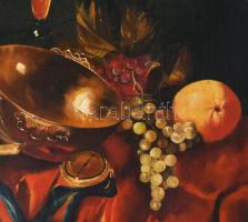 Gy. V. jelzéssel: Csendélet. Olaj, fatábla. Dekoratív fakeretben. 31x41 cm