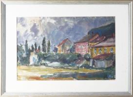 Halász Szabó Sándor (1920-1997): Színes város. Gouache, papír, jelezve balra lent, üvegezett fakeret...