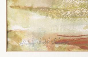 Halász Szabó Sándor (1920-1997): Színes város. Gouache, papír, jelezve balra lent, üvegezett fakeret...