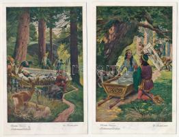 Brüder Grimm: Schneewittchen / 6 db RÉGI német művészlap: Hófehérke (egy sorozat) / 6 pre-1945 Germa...