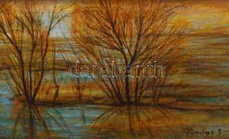 Fontos Sándor (1920-1991): Eső után. Vegyes technika, farost, jelzett, keretben, 25x70 cm